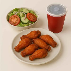 6 Wings, Side Salad & Drink